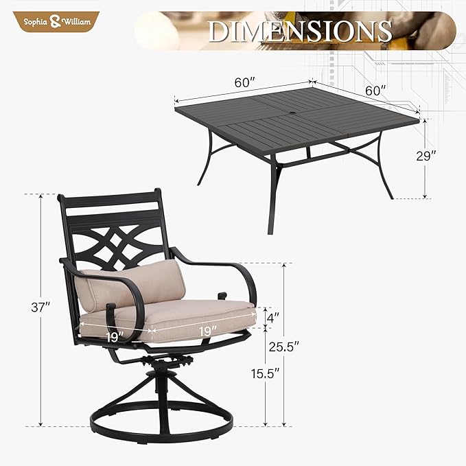 Sophia & William Patio Table and Chairs Set 9 Piece, 8 Swivel Chairs - Image 7