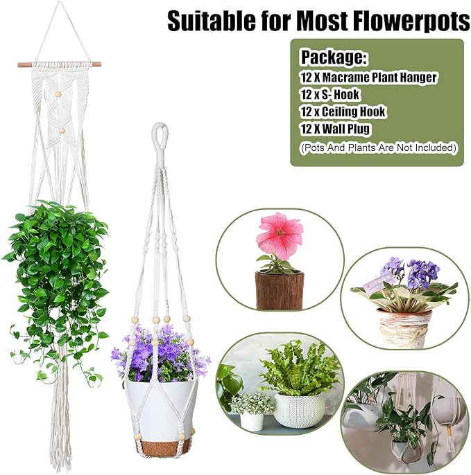 Hoteam 12 Pcs Macrame Plant Hangers Macrame Hanging Planters - Image 4