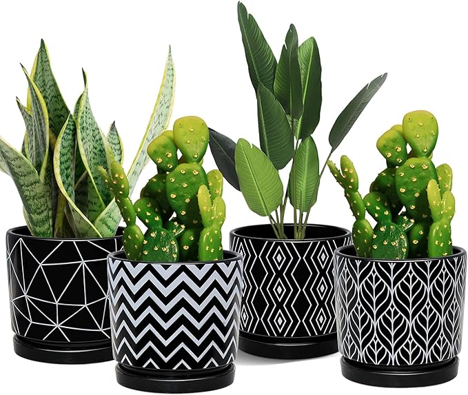 Ton Sin Flower Pots, 5.5 Inch Black Ceramic Planter by TonSin