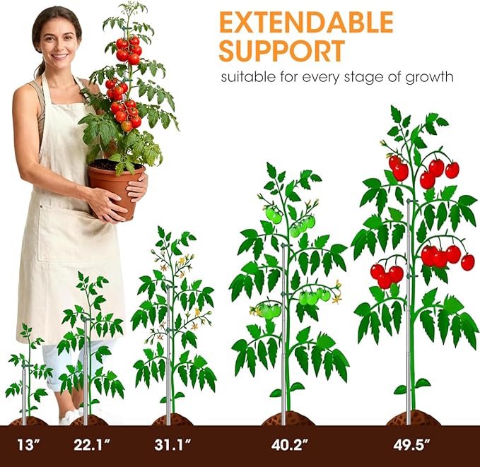 Aieve Extendable Plant Stakes, 13in to 49in Stainless Steel Telescoping - Image 2