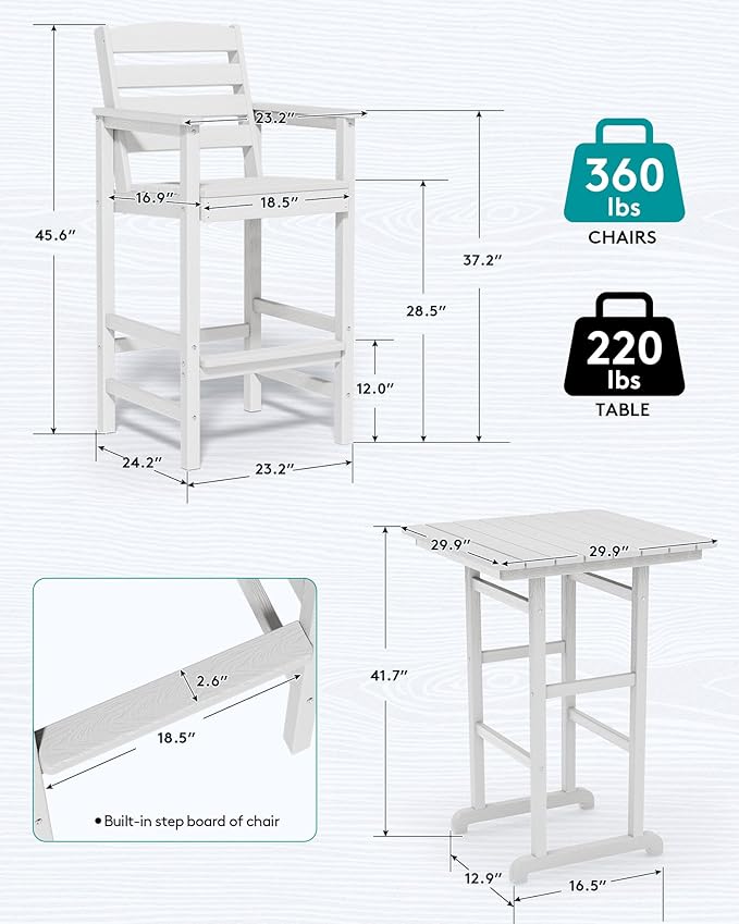 SERWALL 4 Pieces Outdoor Patio Bar Set - Image 4