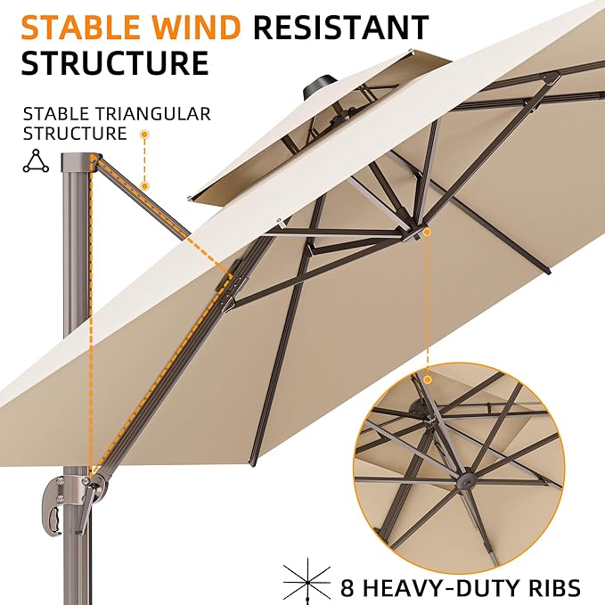 9' X 12' Cantilever Outdoor Patio Umbrellas Double Top Large Rectangle Umbrella - Image 2