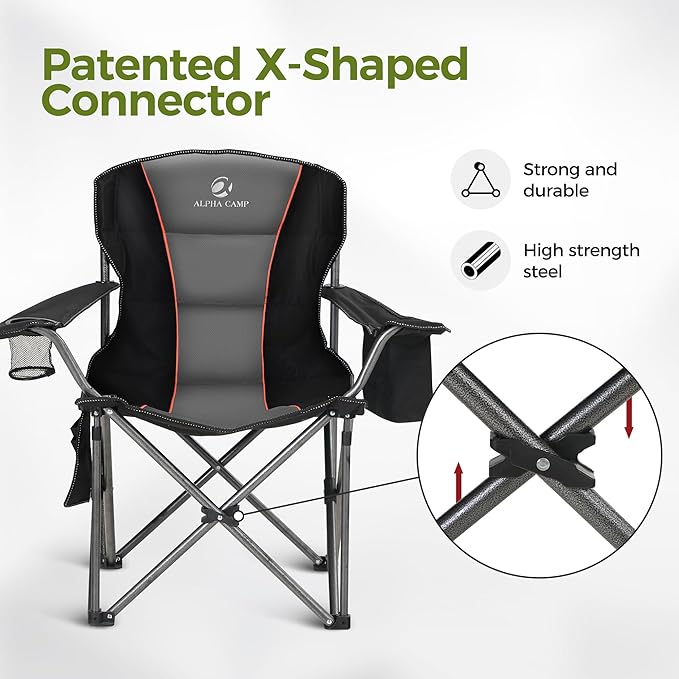 ALPHA CAMP Heavy Duty Camping Chair 500LBS Capacity, Oversized Folding Chair - Image 9