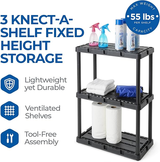 Gracious Living 3 Shelf Knect-A-Shelf Solid Light Duty Storage Unit 12 x 24 x - Image 4