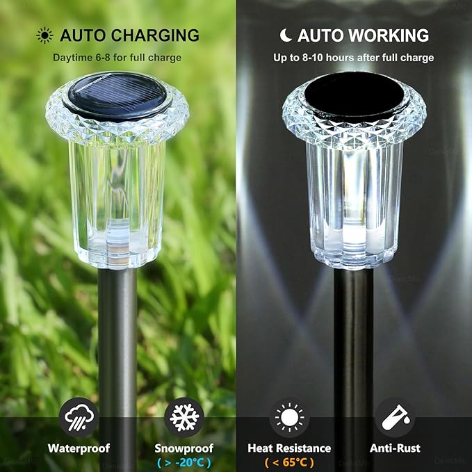 DenicMic Solar Lights Outdoor 15 Pack Waterproof 6000K Cold White LED Stainless - Image 3