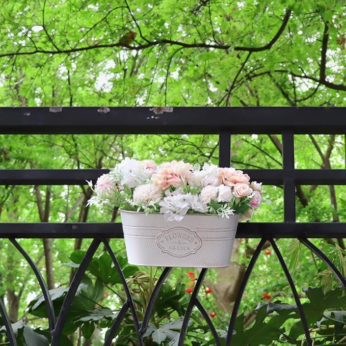 3 Pack Metal Railing Planters, 10.5" Oval Hanging Flower Pots - Image 6