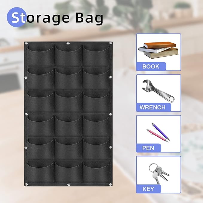 18 Pockets Hanging Planter Bags, Hanging Vertical Wall Mounted Plant Planting - Image 6