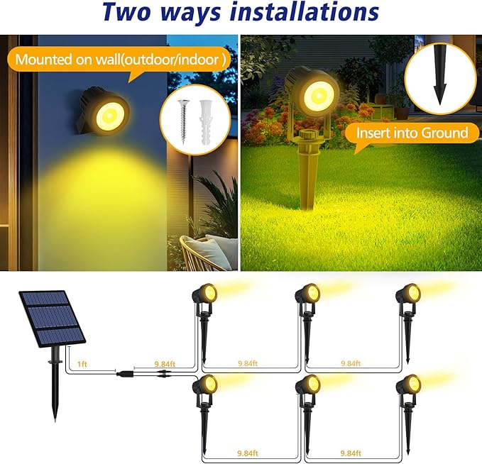 T-SUNUS Solar Spot Lights Christmas 6-in-1 Outdoor Warm White 3000K Landscape - Image 5
