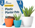 Multicolor Plant Pots with Drainage Holes & Saucers 5 Pack, Indoor & Outdoor by LIFEMASTER