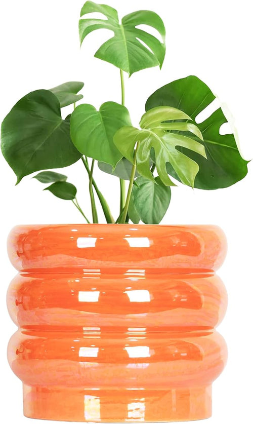 10 inch Ceramic Plant Pots for Indoor Plants, Rainbow Pearl Glaze Planter by YFFSRJDJ