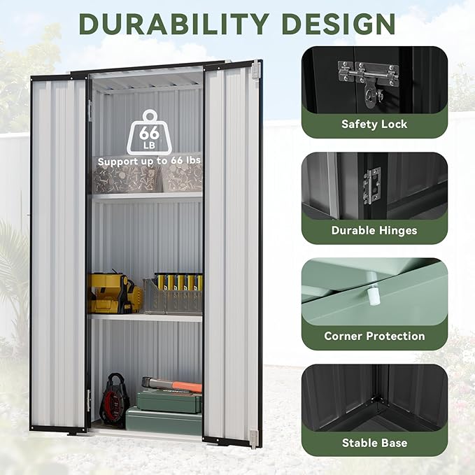 Aoxun 2.5’x1.5’ Outdoor Storage Cabinet, Outdoor Metal Storage Shed - Image 5