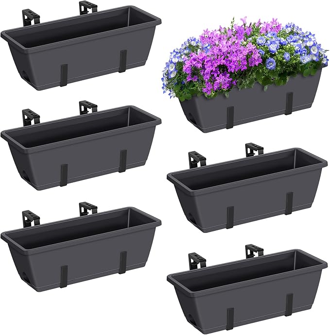 ETELI Deck Railing Planter Boxes 6 Pack Window Box by ETELI