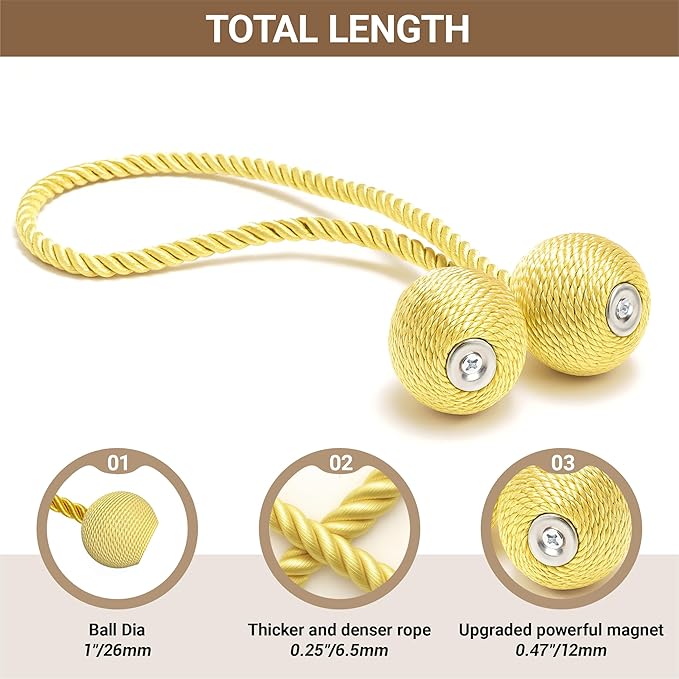 Hion Magnetic Curtain Tiebacks Golden 6 Pack, Curtain Tiebacks Buckles - Image 2