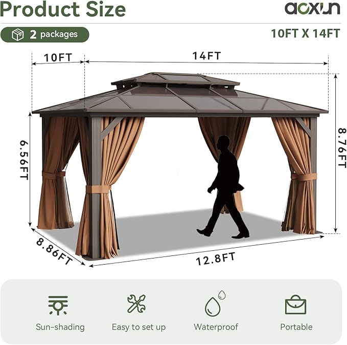 Aoxun 10'x14' Hardtop Gazebo, Aluminum Frame Permanent Pavilion - Image 4