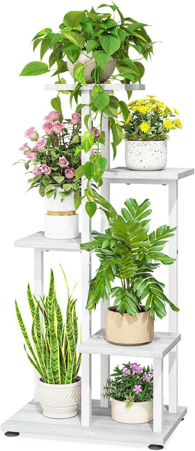 LASZOLA White 5 Tiered Wood Plant Stand Indoor by LASZOLA
