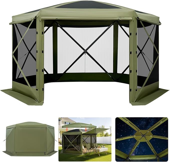 VEVOR Pop up Gazebo Screen Tent, 10 x 10 ft Large 6-Sided Camping Canopy Tent by VEVOR