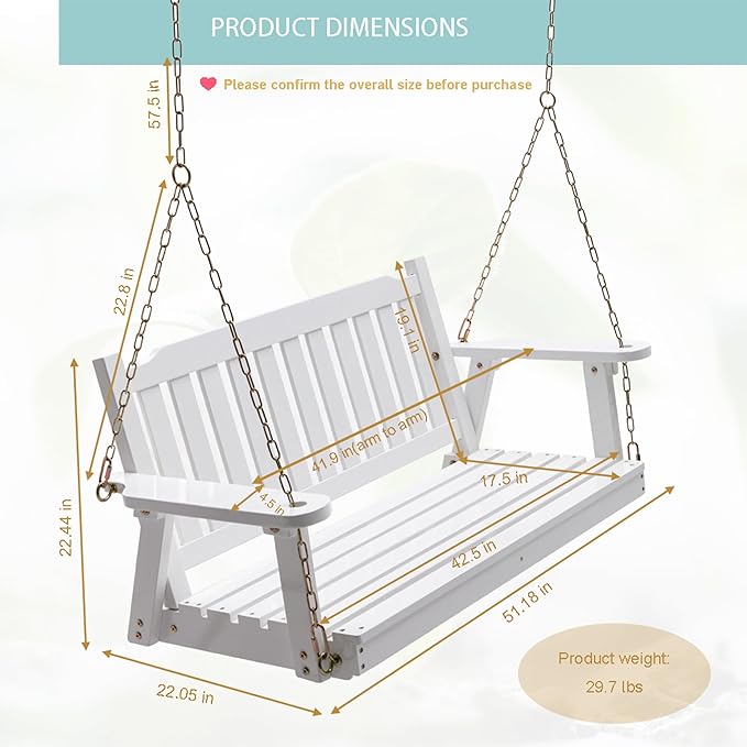 Anraja Wooden Porch Swing 2-Seater, Bench Swing - Image 3