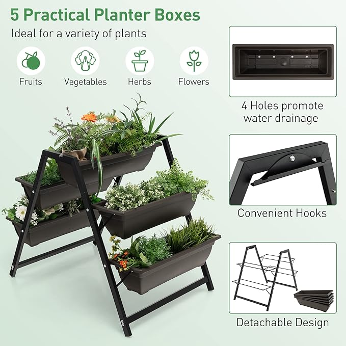 Giantex Set of 2 Vertical Raised Garden Bed, 5 Planter Boxes Container - Image 5