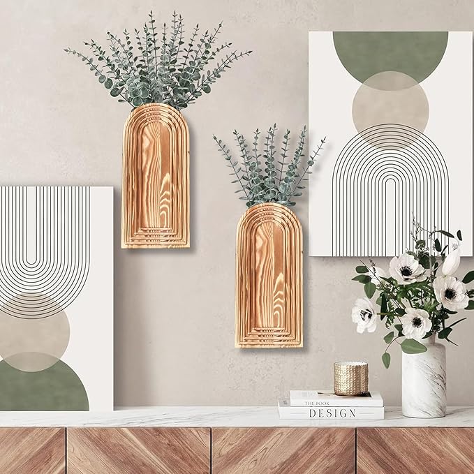 2 Pack Wooden Wall Vase Set - Image 2