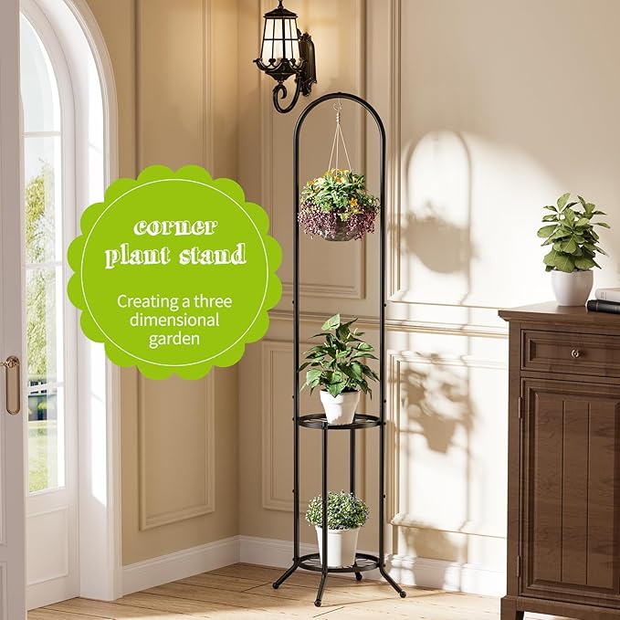 BMOSU Plant Stand with Hooks Indoor Outdoor Corner Tall Plant Stand Heavy-Duty - Image 5