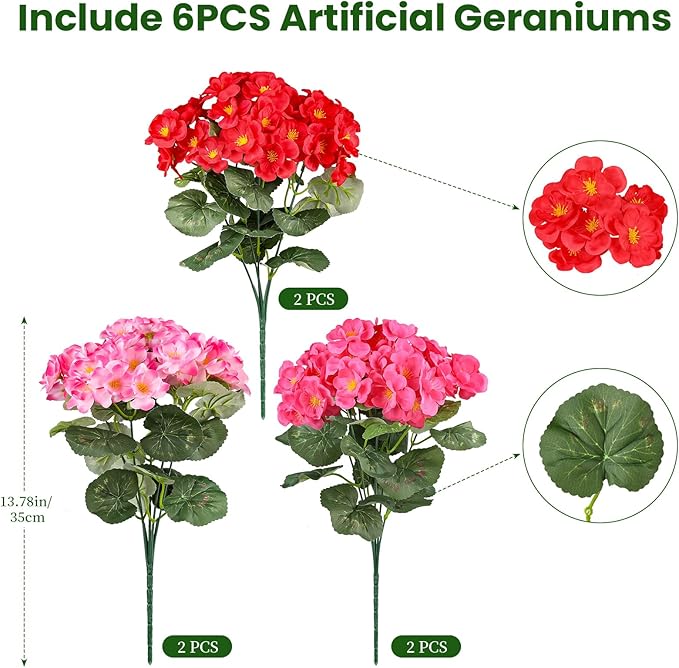 Artificial Geraniums Flowers for Outdoors, 6 Bundles Realistic Silk Fake - Image 2