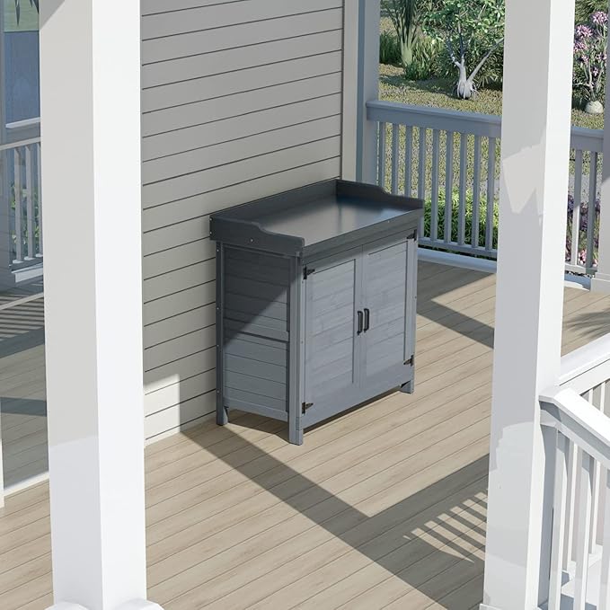 Outdoor Garden Patio Wooden Storage Cabinet Furniture Waterproof Tool Shed - Image 4