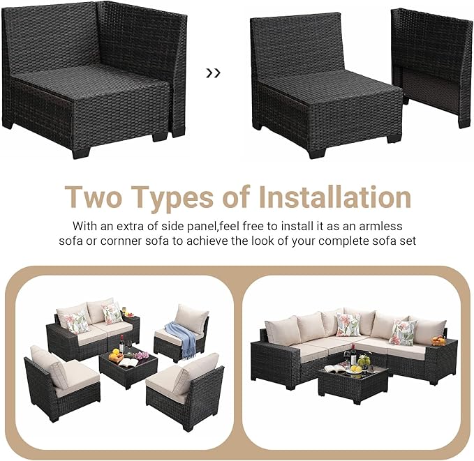 Jing's Villa 6-Piece Patio Furniture Set, All-Weather Outdoor Wicker Sectional - Image 8