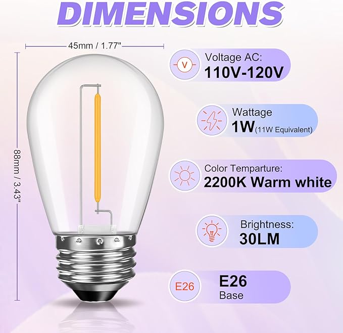 28 Pack S14 Bulbs for Outdoor String Lights, Shatterproof LED Replacement Bulbs - Image 4