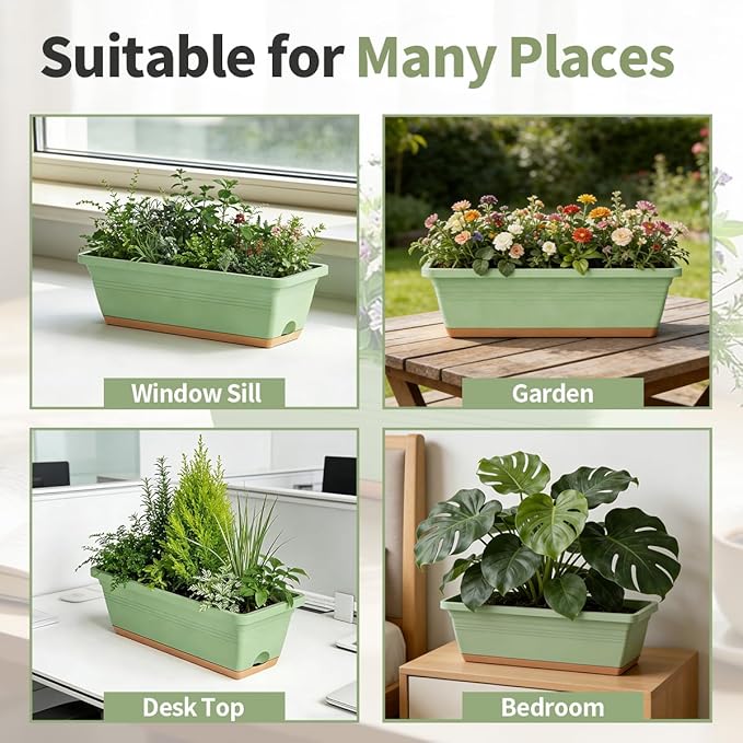 Window Box Planter, 6 Pack Plastic Vegetable Flower Window Planters Boxes 16 - Image 7