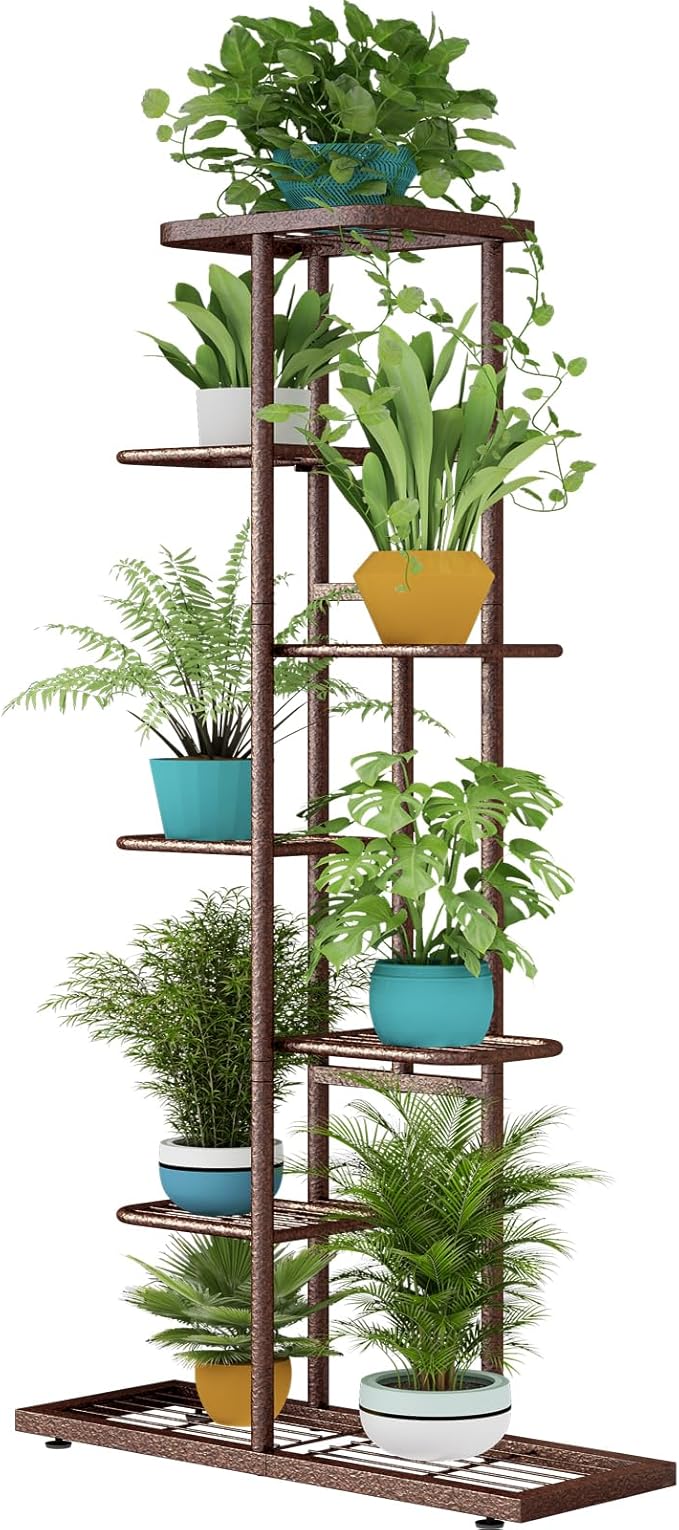LINZINAR Plant Stand Metal 7 Tier 8 Potted Multiple Flower Pot Holder Shelf by LINZINAR