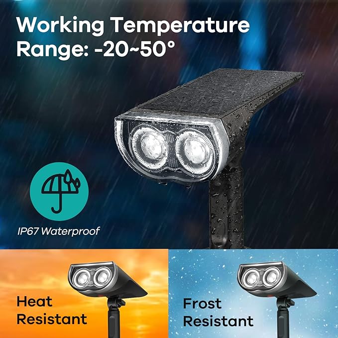 Consciot Solar Spotlights Outdoor, IP67 Waterproof 2-in-1 Solar Spot Lights - Image 3