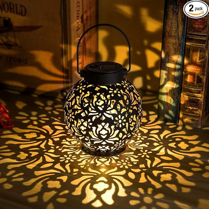 EXCMARK 2 Pack Outdoor Solar Hanging Lantern Lights Metal LED Decorative Lamp by ExcMark