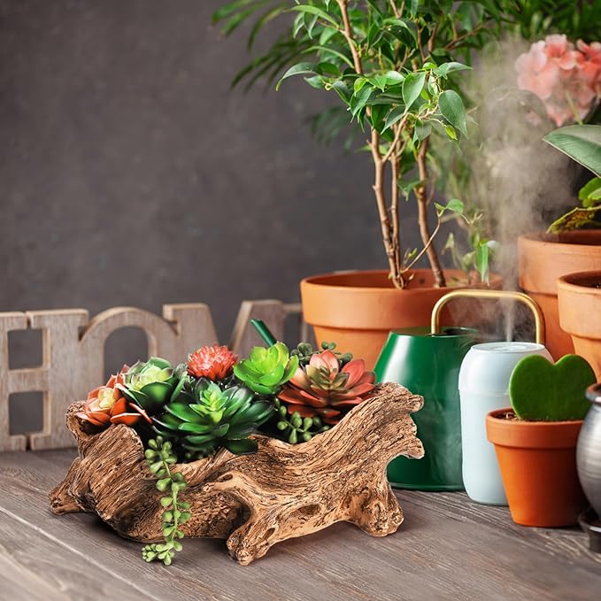 Tebery Artificial Driftwood Stump Log Planter Vintage Cactus Container - Image 5
