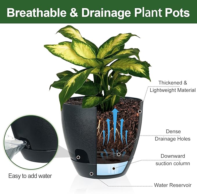 Self Watering Pots Set, 5 Pack 6 Inch Self Watering Pots - Image 4