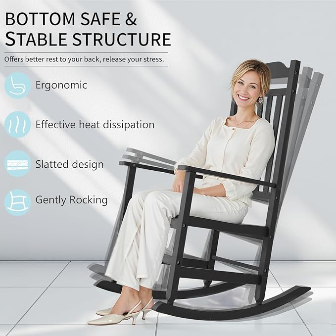 Patio Rocking Chair Outdoor Set of 4, Weather Resistant Poly Resin Oversized - Image 4