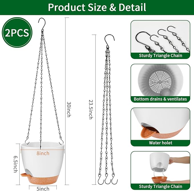 GARDIFE hanging planter, 8 inch hanging planters - Image 2