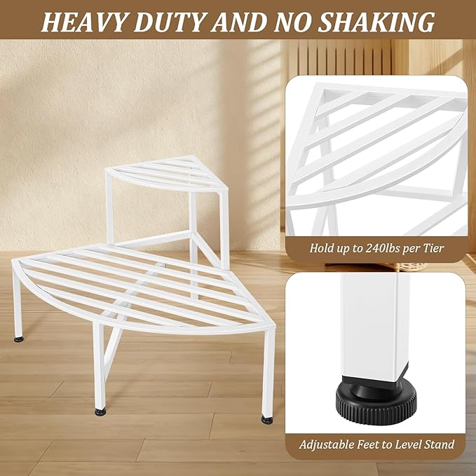 Corner Plant Stand Outdoor Metal, 2 Tier Heavy Duty Ladder Plant Shelf Indoor - Image 3