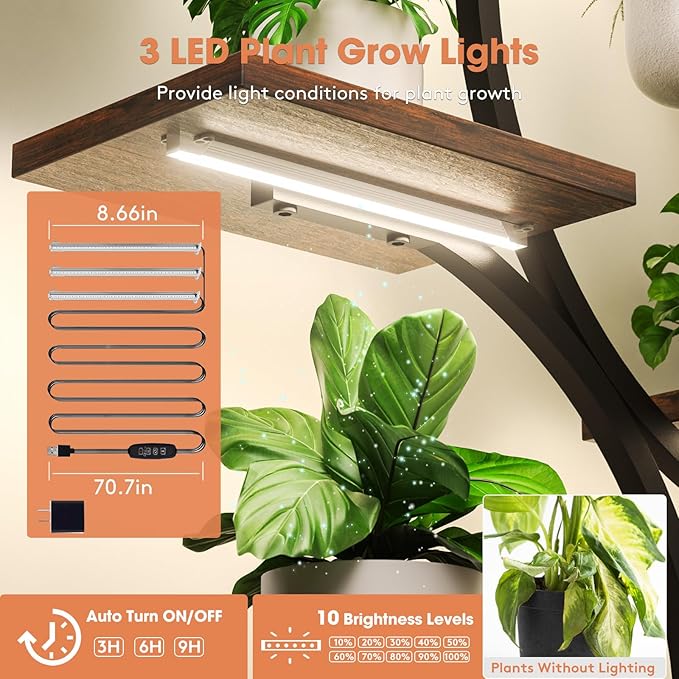 Plant Stand Indoor with Grow Light, 8 Tiered 66" Tall Plant Shelf, Corner Large - Image 3