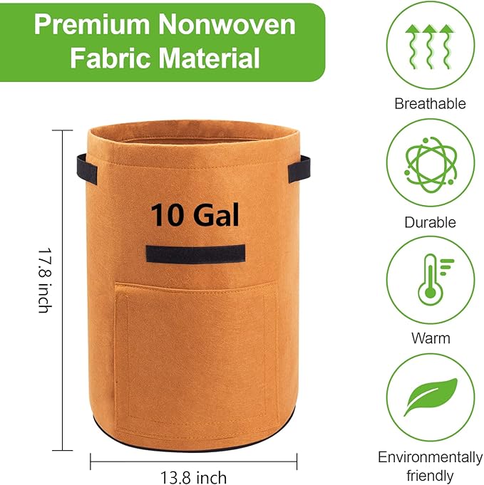 4 Pack Potato Growing Bag with Flap 10 Gallon Planter Pots with Handles and - Image 3