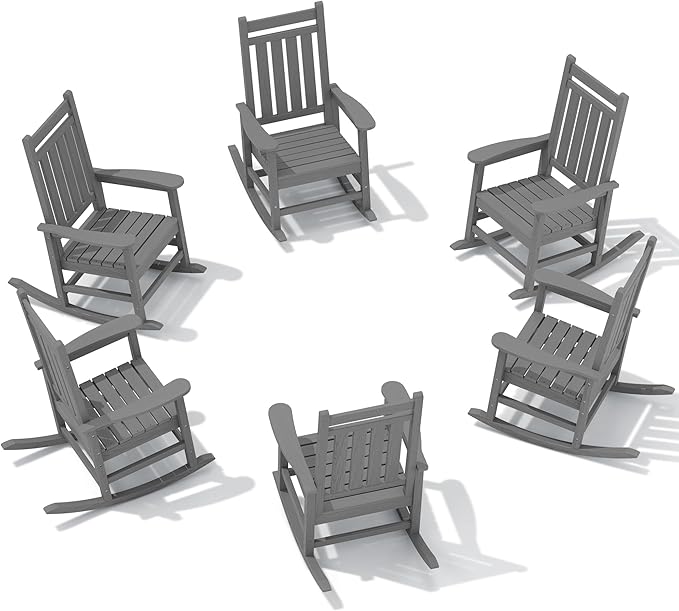 SERWALL HDPE Outdoor Rocking Chair Set of 6, Patio Rocking Chairs by SERWALL