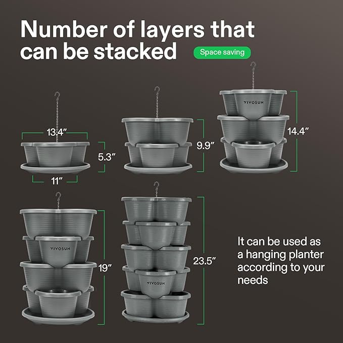 VIVOSUN 2-Pack 5 Tier Vertical Gardening Stackable Planter - Image 3