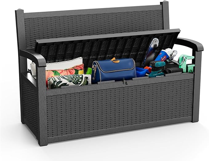 80 Gallon Outdoor Storage Bench Deck Box Waterproof Lockable, Outdoor Storage by OutdoorLivingPerfected
