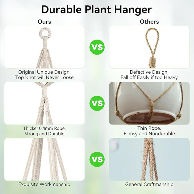 USLAI Macrame Plant Hanger Indoor Outdoor, Fits 4 to 15 Inch Pots, Strong - Image 2