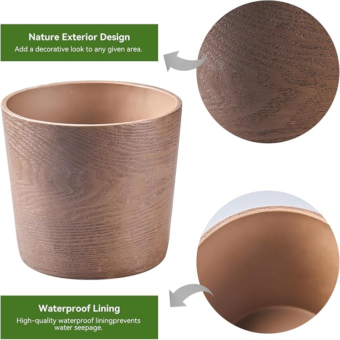 Ekirlin 7 inch Plant Pot, Resin Mahogany Texture Flower Planters - Image 6