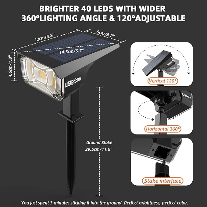 Solar Spot Lights Outdoor Landscape Lights, 40 LEDs Solar Landscape Spotlights - Image 6