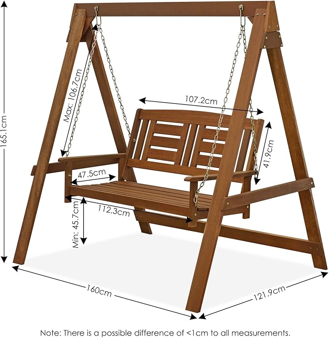 Furinno Tioman Hardwood Patio / Garden / Outdoor 4ft Porch Swing, 2 Seater - Image 2