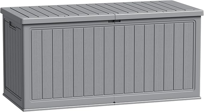 Flamaker Resin Deck Box 270 Gallon, Waterproof Imitation-Wood Lockable Storage by Flamaker