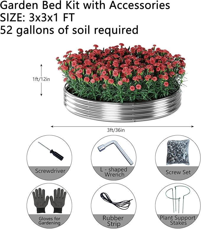 Galvanized Metal Planter Round Raised Garden Bed Kit - Image 2