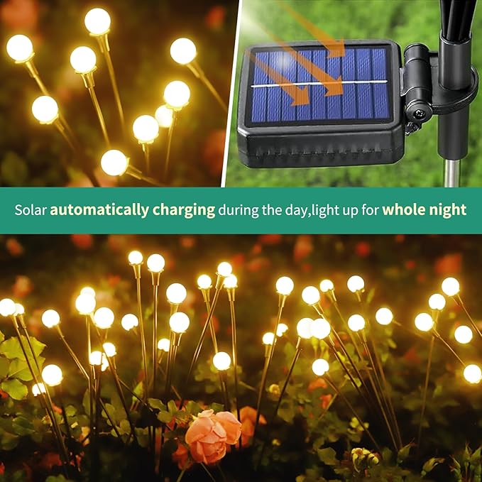 Solar Lights Outdoor Waterproof 4 Pack of 32 LEDs Garden Patio Firefly - Image 3