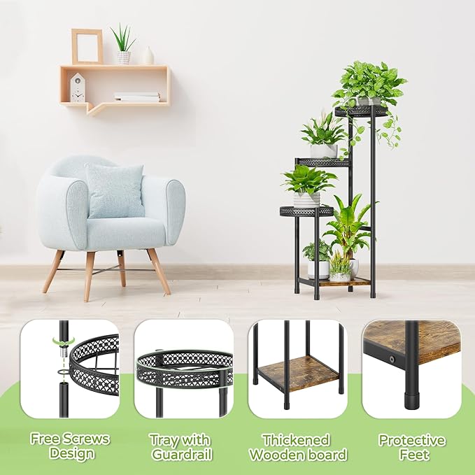 Plant Stand Indoor Outdoor, 4 Tier Metal Flower Pot Shelf Holder Clearance - Image 4